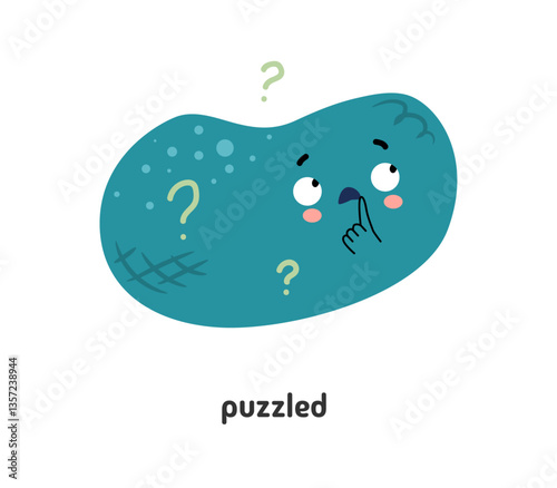 Cute baffled face abstract personage showing confused reaction or emotion, astonished or stunned, puzzled mascot or sticker. Vector cartoon character gesturing and expressing emotional with mimic