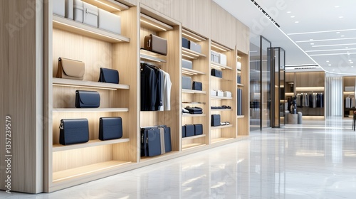 Luxurious modern boutique interior  elegant bags & clothing display