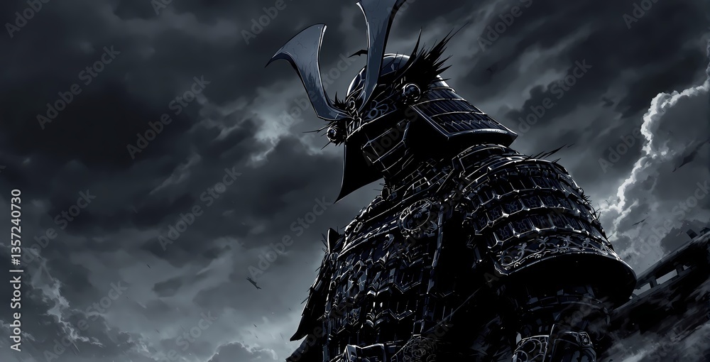 Fototapeta premium Ultra-detailed, contrasty anime wallpaper of a samurai. Dark aesthetics.