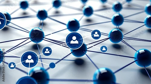 Abstract network with glowing nodes and blue lines representing connections between people