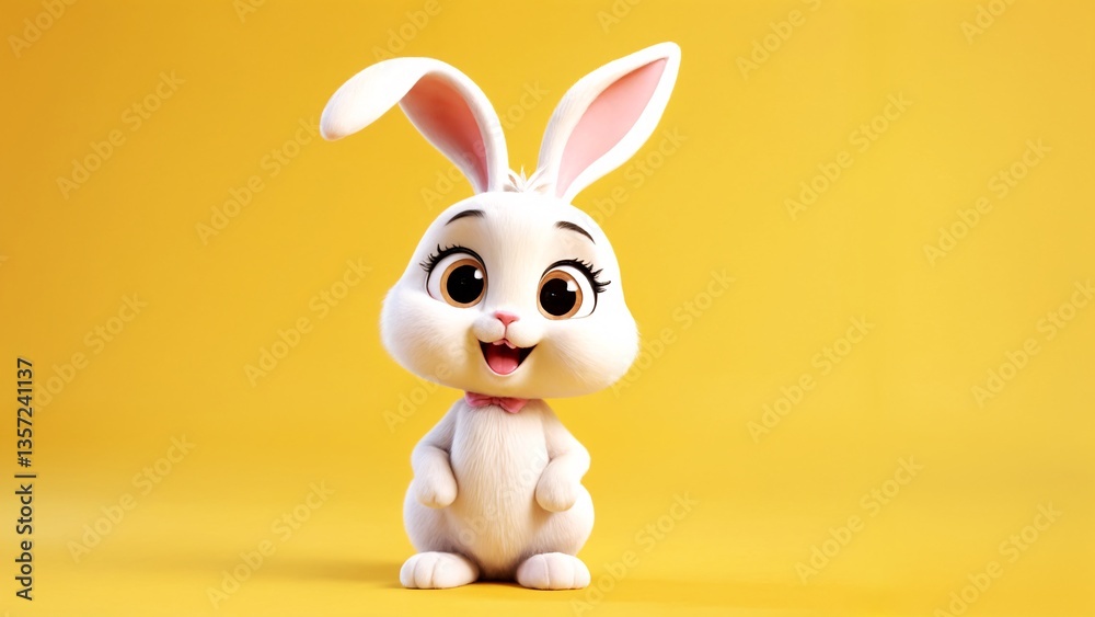 Fototapeta premium A 3D illustration of a white rabbit with a pink bow tie.