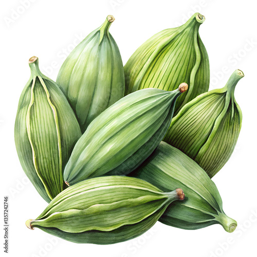 Wallpaper Mural Watercolor Green cardamom pods isolated on transparent background Torontodigital.ca