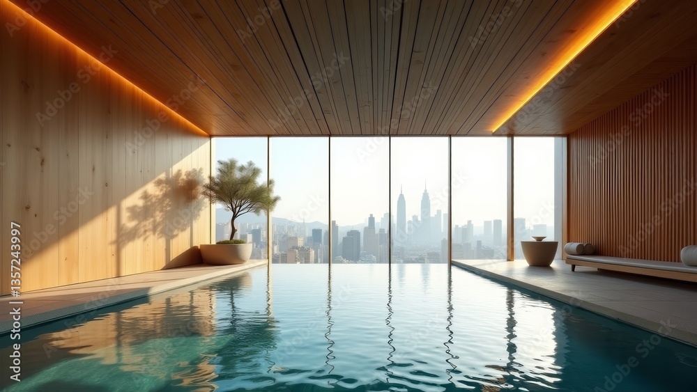 Obraz premium Indoor Infinity Pool With City View