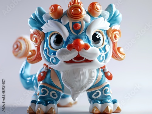 Chinese traditional cultural elements, cute cartoon lion dance