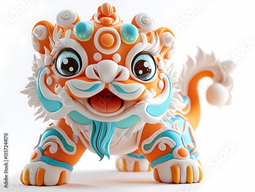 Chinese traditional cultural elements, cute cartoon lion dance