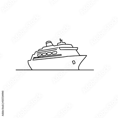 Simple Line Art of a Cruise Ship on Water  