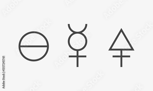 Three principles set. Salt, Mercury and Sulfur icon. Prima materia symbols. Vector illustration