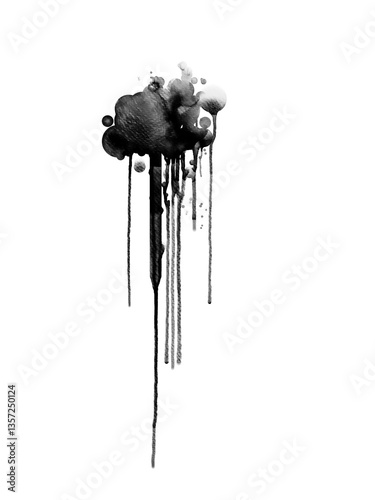 Realistic Watercolor Ink Drips, Flowing Liquid Splash, Long Dripping Paint Strokes, Isolated Splatter Background for Creative Design