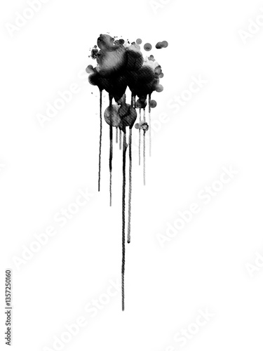 Realistic Watercolor Ink Drips, Flowing Liquid Splash, Long Dripping Paint Strokes, Isolated Splatter Background for Creative Design