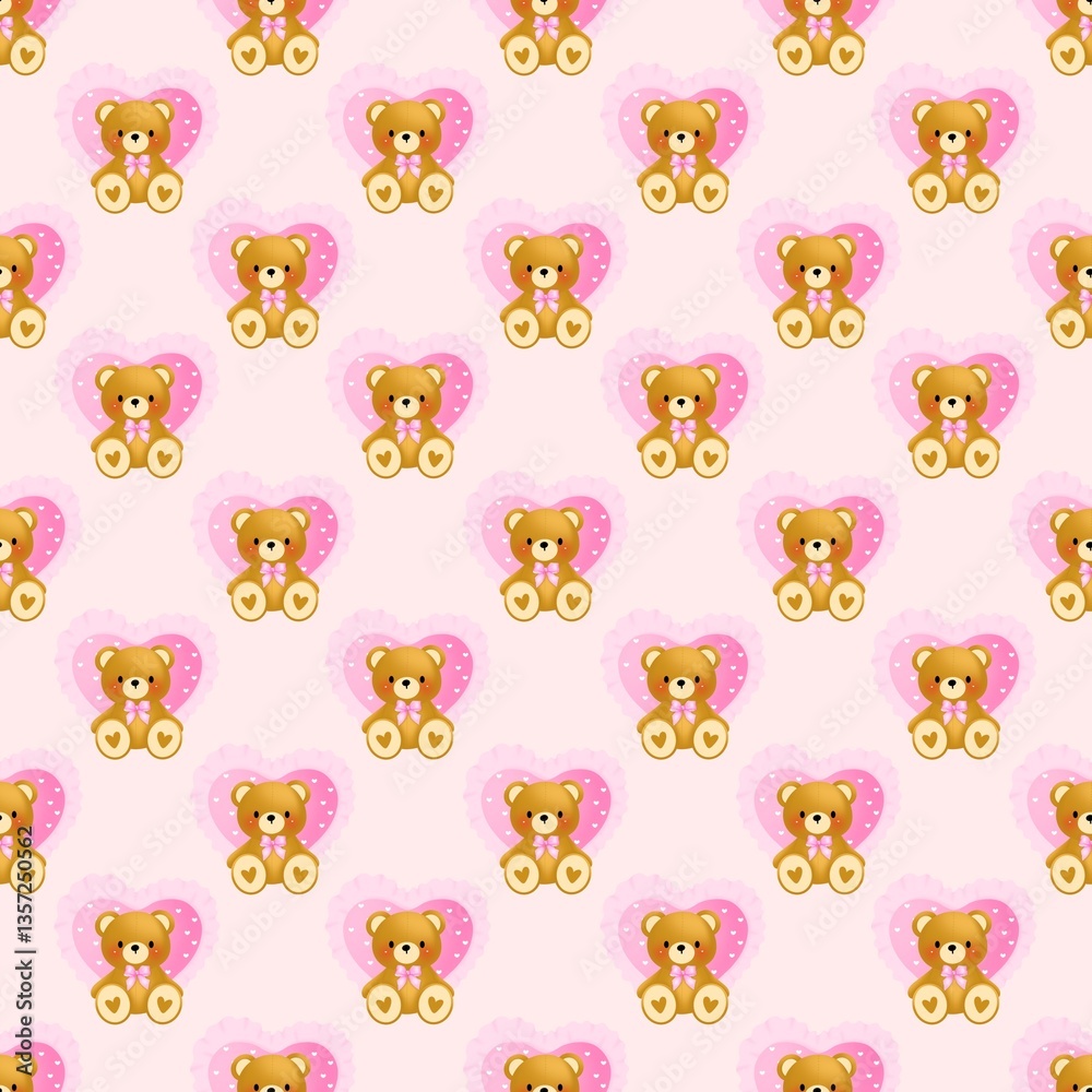 Fototapeta premium Coquette Teddy Bear Seamless Pattern