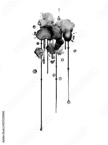 Realistic Watercolor Ink Drips, Flowing Liquid Splash, Long Dripping Paint Strokes, Isolated Splatter Background for Creative Design
