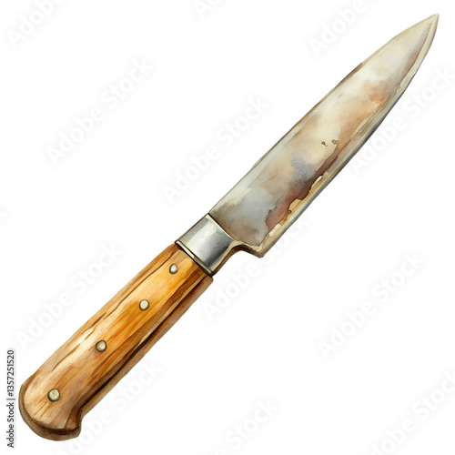 Watercolor Old scrap knife isolated on transparent background