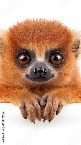 Adorable Reddish Brown Lemur Close Up Portrait photo