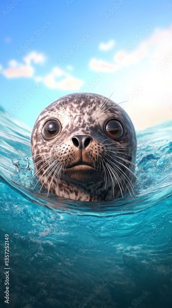 Fototapeta premium Adorable Seal Pup in Sparkling Ocean Water