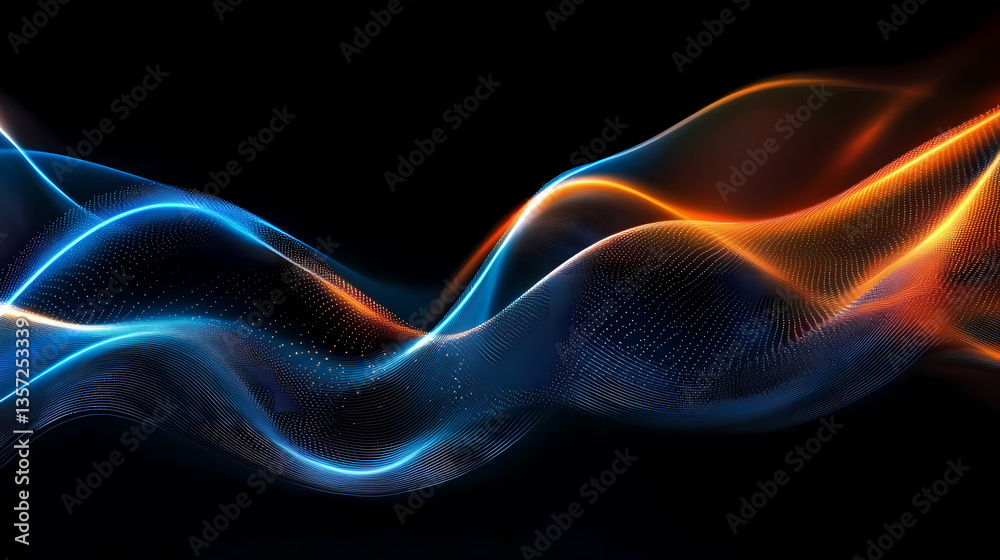 Fototapeta premium Blue and Orange Abstract Waves with Dots