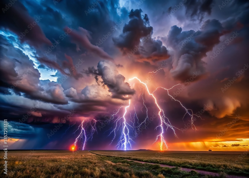 Fototapeta premium Miniature Lightning Storm: Dramatic Tilt-Shift Landscape Photography
