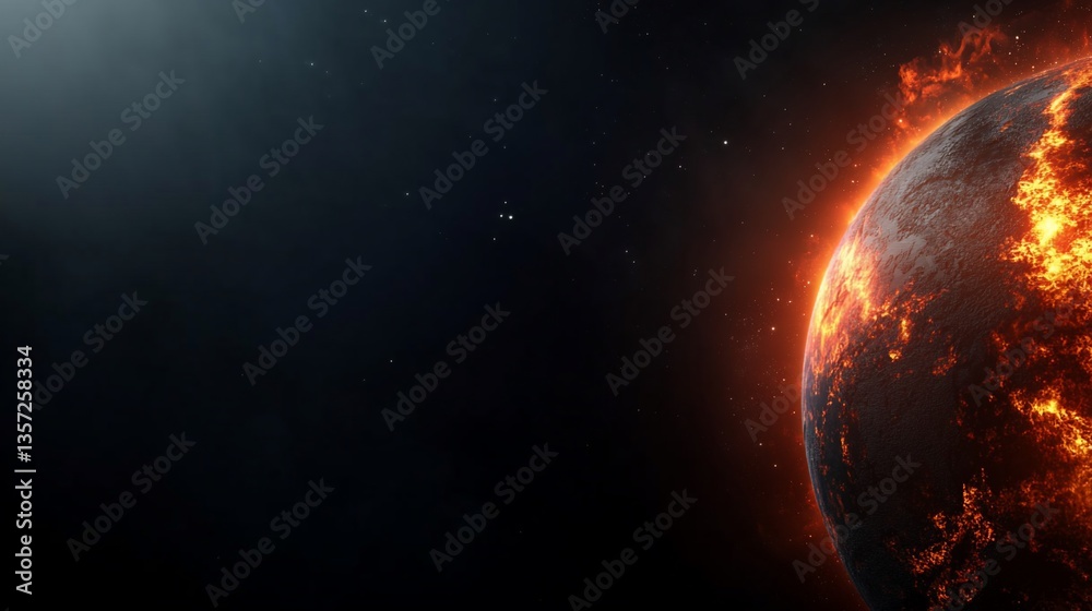 Obraz premium Inferno Planet: A fiery celestial body burning in the vastness of deep space