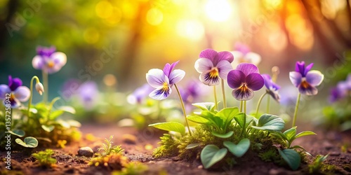 Miniature Violet Garden: Tilt-Shift Photography of Charming Clip Art Violets