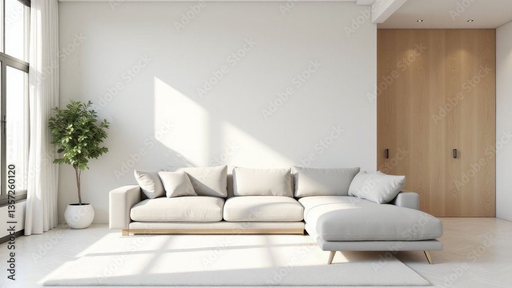 Fototapeta premium Bright Living Room With Beige Sofa