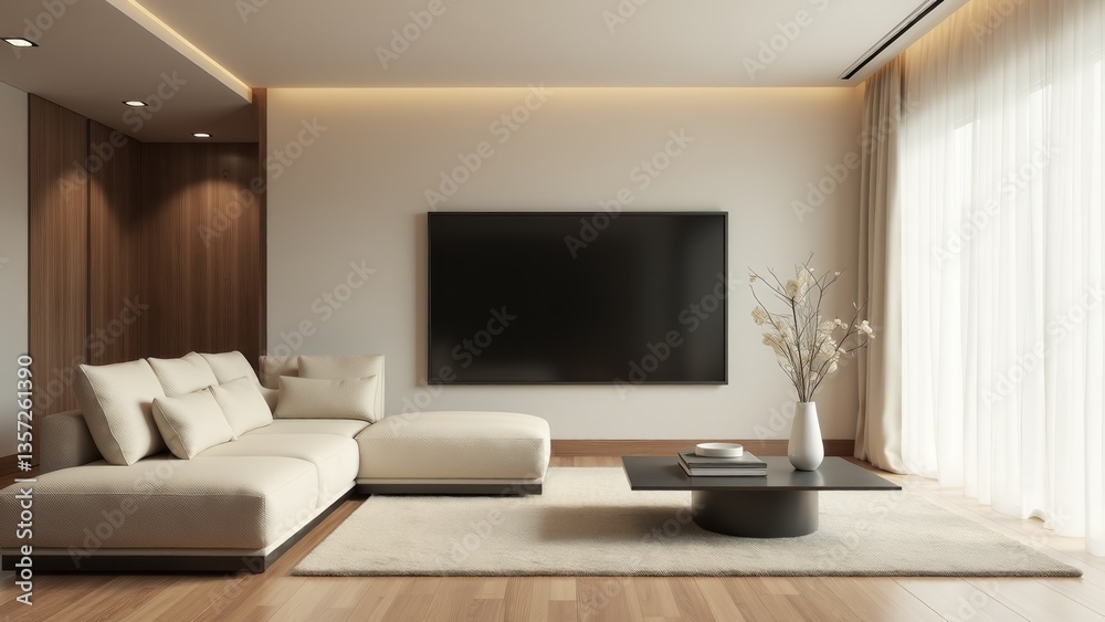 Fototapeta premium Modern Living Room Interior With Beige Sofa
