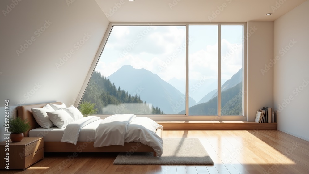 Fototapeta premium Bedroom With Mountain View- Modern Interior