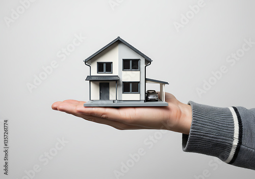 A Hand Holding a Miniature House Model Representing Real Estate Dreams and Homeownership