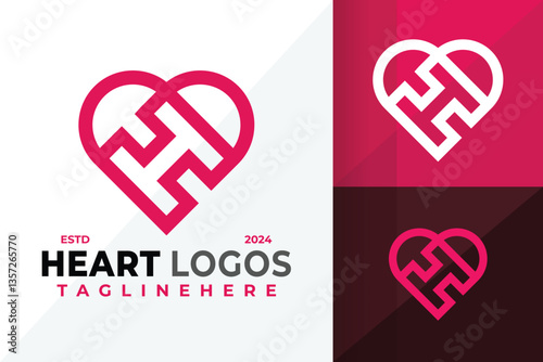 Letter H Heart Symbol Logo Icon Vector Design Illustration