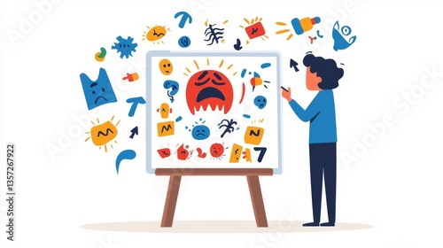 A person expressing emotions creatively through colorful art on canvas, showcasing various feelings and designs.