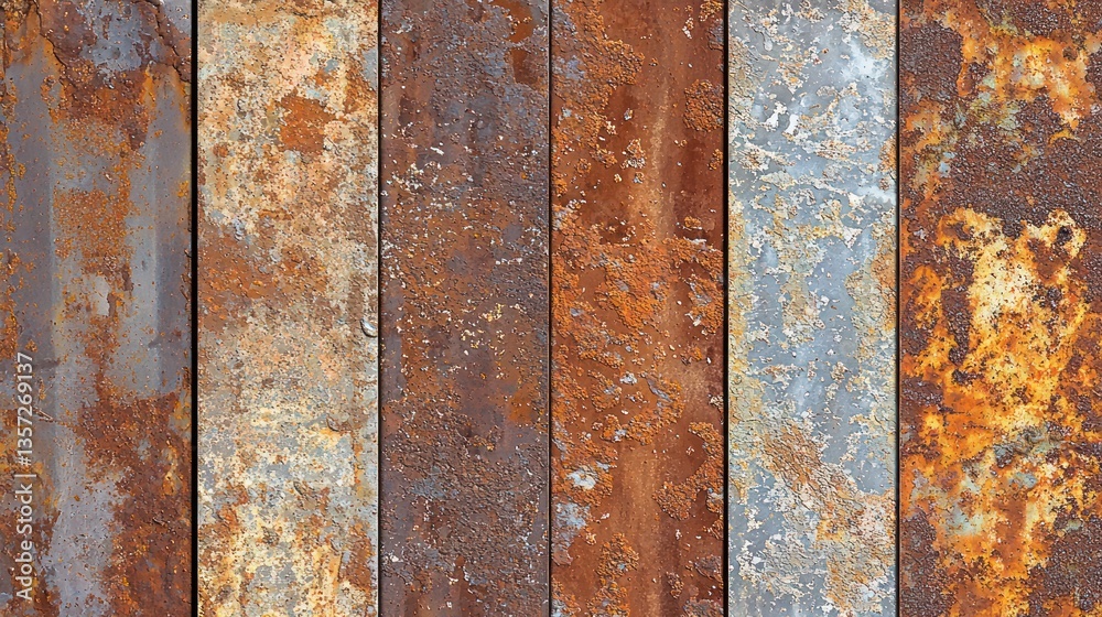 Textured Rusty Metal Panels with Weathered Colors and Patterns Textured Rusty Metal Panels with Weathered Colors and Patterns