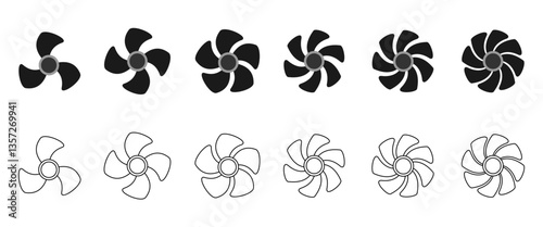 propeller icon set. flat design propeller with 3 to 8 blade, vector illustration isolated on white background.