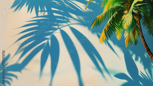 Realistic shadow overlay effect. Natural palm leaf shadows isolated on transparent background.