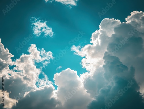 Silver lining clouds in sky view with space for text above