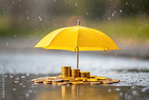 Wallpaper Mural Regulation influences economic risk and recession concept. A yellow umbrella shelters coins from rain in a creative financial concept. Torontodigital.ca