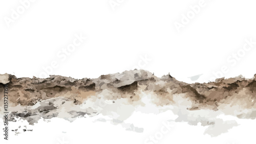 The image presents a horizontal, abstract texture composed primarily of brown and white tones. The texture is irregular, with a rough and uneven surface suggesting damage, weathering, or aging.