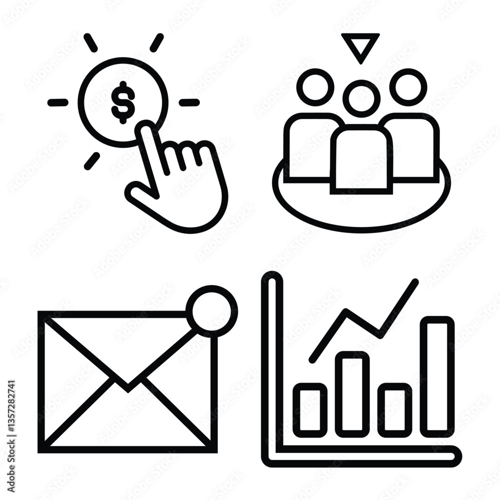 Lined Business Marketing Advertising Icons Lined Business Marketing Advertising Icons