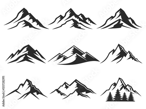 Mountain Vector isolated on a white background, Mountain vector set, Mountain peak vector illustration
