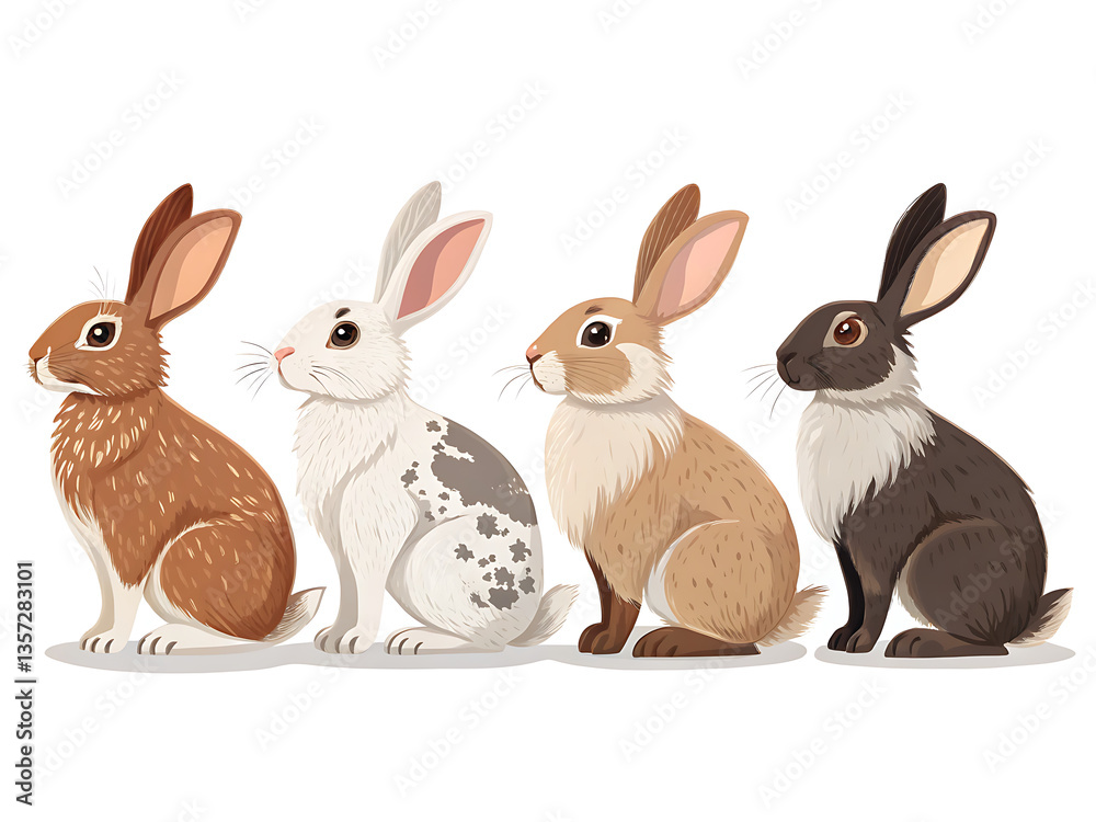 Fototapeta premium four separate different type of rabbit set - vector illustration with white background .