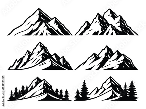 Mountain Vector isolated on a white background, Mountain vector set, Mountain peak vector illustration