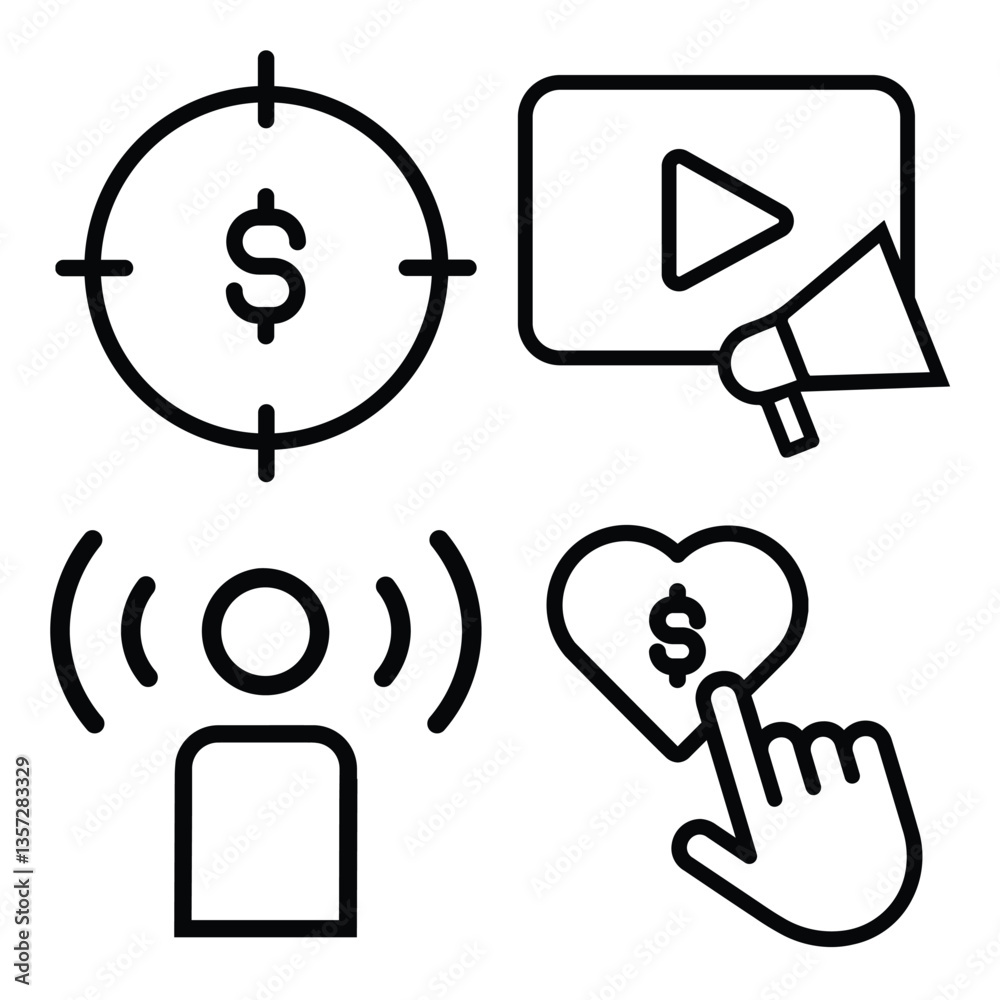 Lined Business Marketing Advertising Icons Lined Business Marketing Advertising Icons