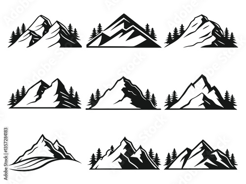 Mountain Vector isolated on a white background, Mountain vector set, Mountain peak vector illustration