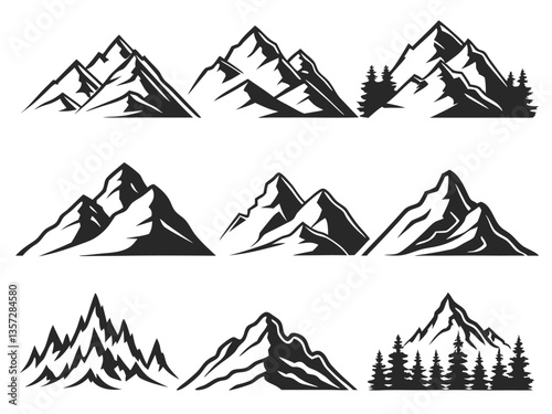 Mountain Vector isolated on a white background, Mountain vector set, Mountain peak vector illustration