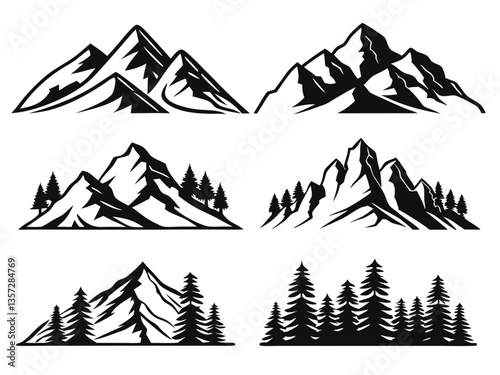 Mountain Vector isolated on a white background, Mountain vector set, Mountain peak vector illustration