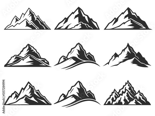 Mountain Vector isolated on a white background, Mountain vector set, Mountain peak vector illustration