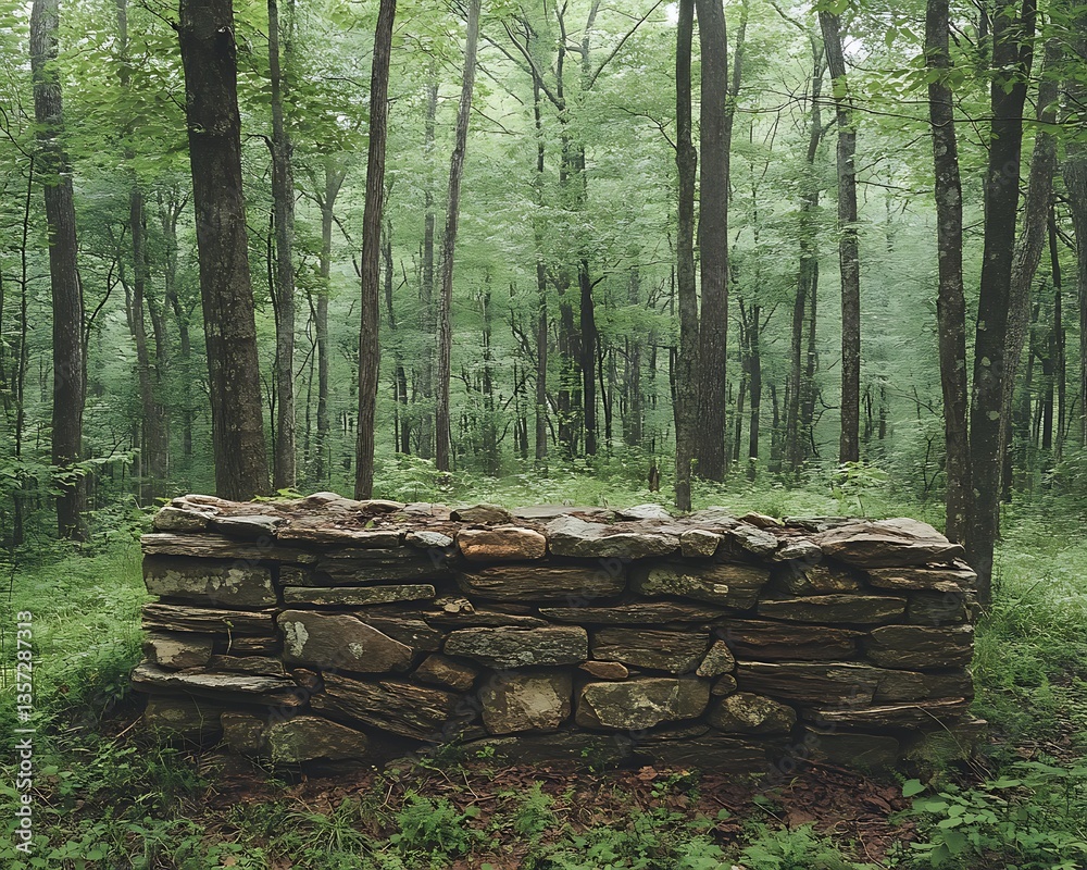 Fototapeta premium Stone Wall in Misty Woods