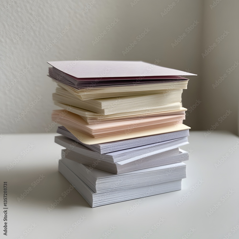 Pastel paper stack, desk, office, background wall, stationery Pastel paper stack, desk, office, background wall, stationery