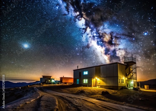 Mysterious Desert Base at Night - High Depth of Field Stock Photo