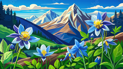 Colorado blue Columbine blossoms, Yankee Boy Basin, near Ouray, Colorado.