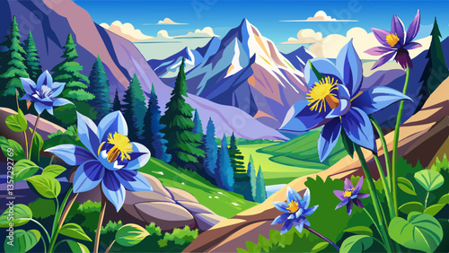 Colorado blue Columbine blossoms, Yankee Boy Basin, near Ouray, Colorado.