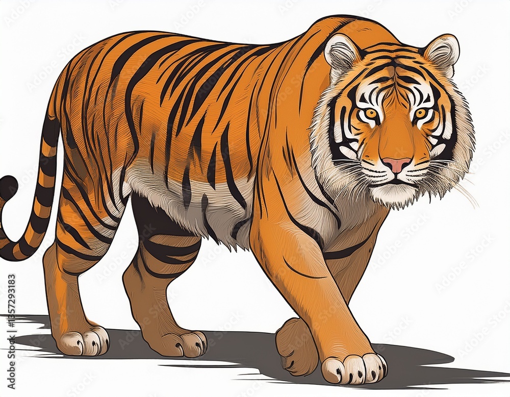 Obraz premium tiger walking isolated on white and white background