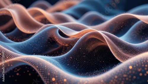 Digital Waves: An artistic depiction of undulating digital waves, flowing with grace and illuminated by gradients of blue and orange, suggestive of energy and data